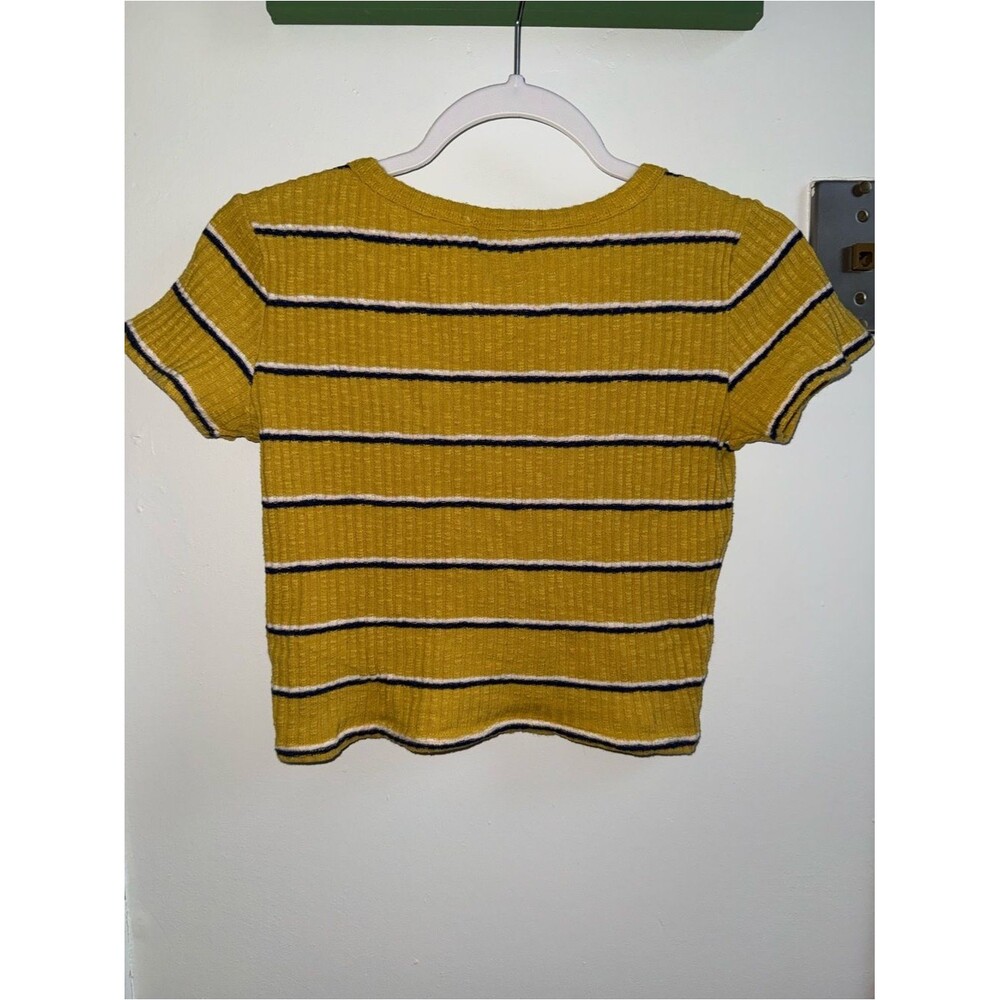 Forever 21 Mustard Striped Ribbed Scoop-Neck Crop Top - Picture 5 of 6